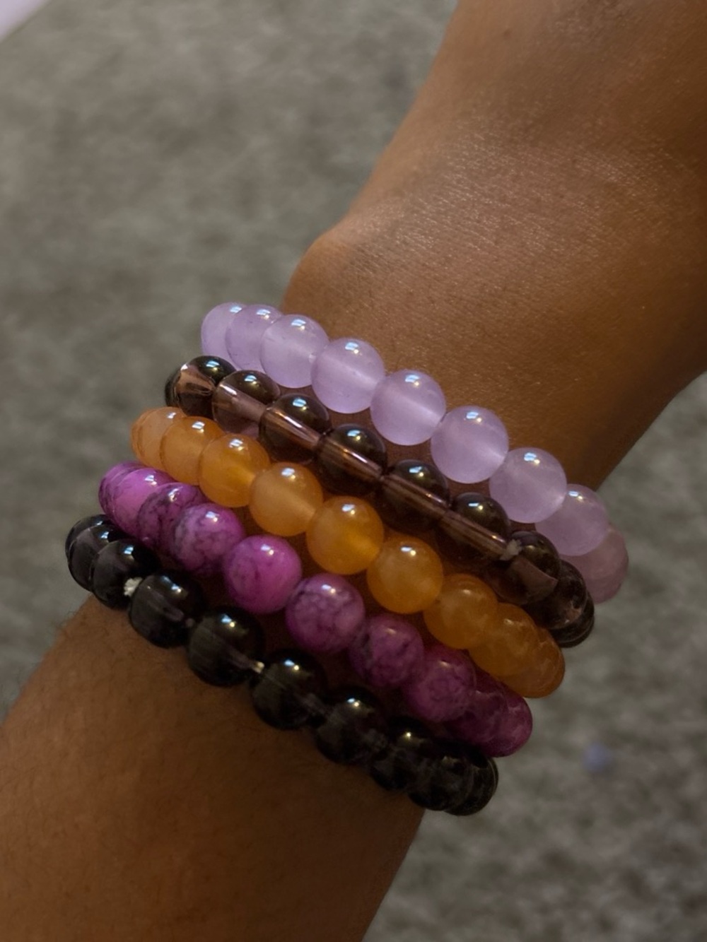Stackable Beaded Bracelets — Lavender, Amber, Purple, Smoky, Black